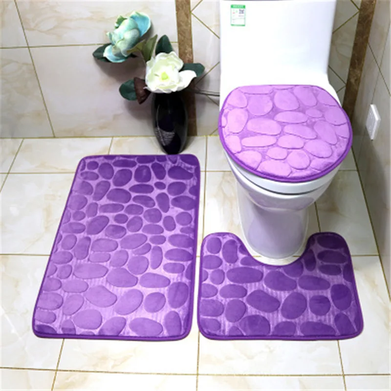 3Pcs Bathroom Non-Slip Anchor Pedestal Rug Toilet Lid Cover Bath Mat TH_ EP_ FH 