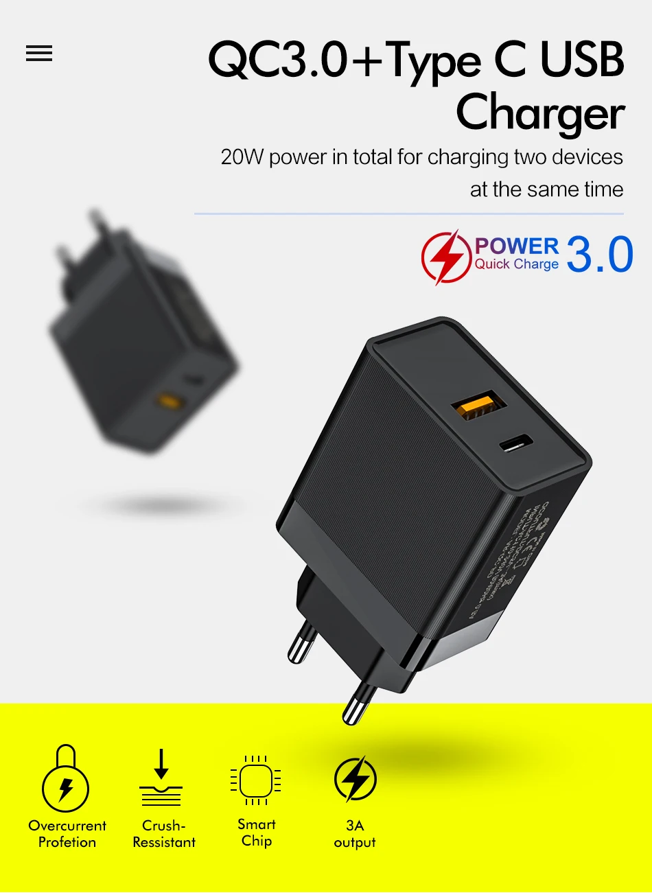 ROCK Quick Charge 3,0 type C USB зарядное устройство QC3.0 настенное зарядное устройство для мобильного телефона iPhone 11 Pro Max Xiaomi samsung Быстрая зарядка