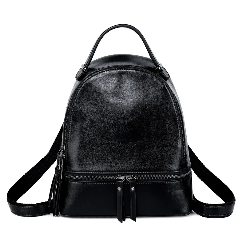 High Quality Women Oil Wax Cowhide Backpack Travel Knapsack Fashion Casual Design Genuine Leather Rucksack Girls School Daypack cool everyday backpacks Stylish Backpacks