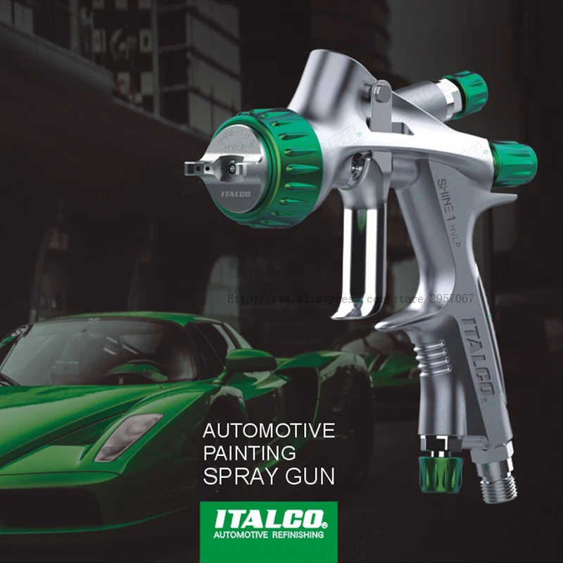 High-end Spray Gun ITALCO SHINE 1 HVLP Paint Spray Gun 1.3mm Green Color Gravity Feed Sprayer for automotive surface refinishing