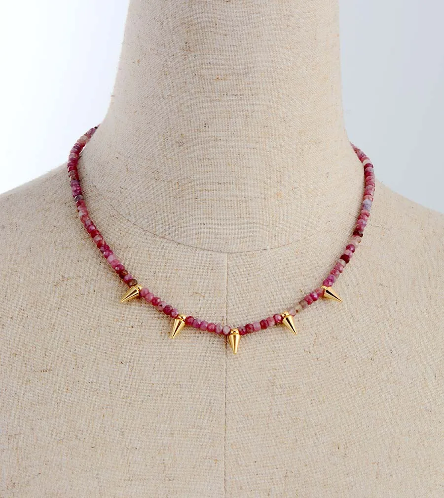 Women Charm Necklace Gold Spike Tourmaline Beaded Choker Necklace Jewelry Torques Necklace Gifts