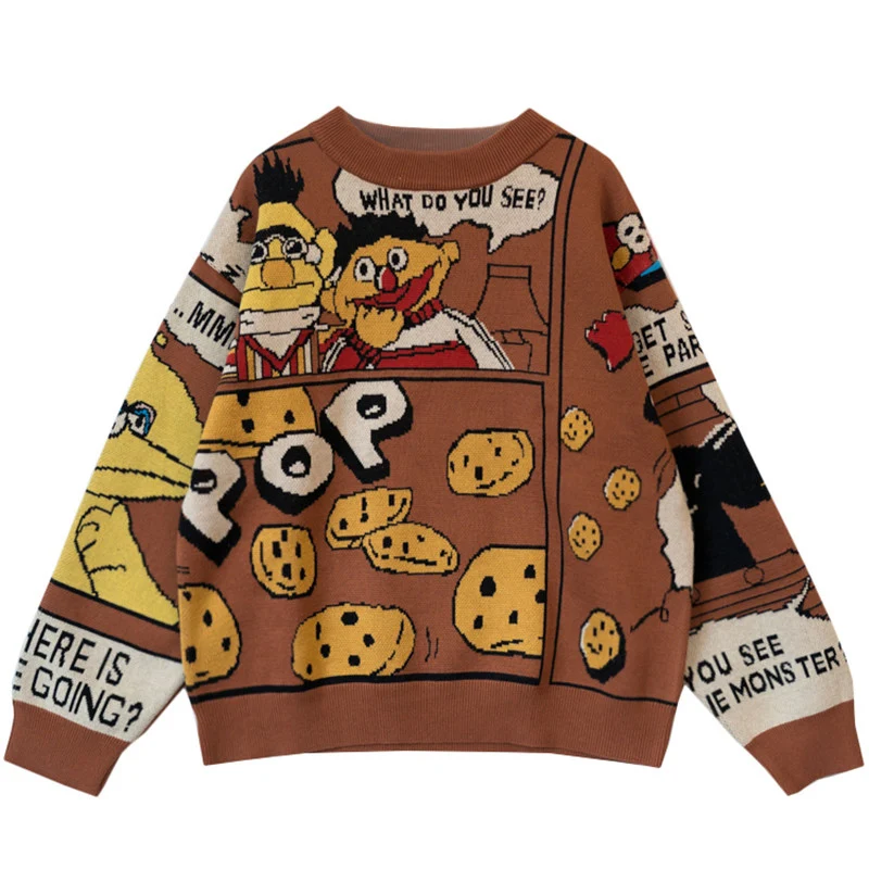 

Cartoon Funny Sweater Girl High Street Funny Cartoon Letter Printed Sweaters Women Winter Thick Warm Jacquard Pullovers Sweaters
