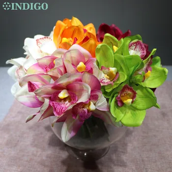 

INDIGO 5pcs Mini Orange Cymbidium Orchids Bouquet Real Touch Wedding Flower Artificial Flower Floral Event Party Free Shipping