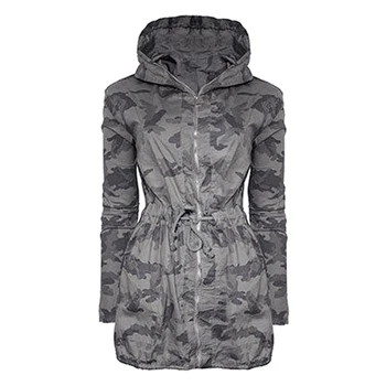 

2019 New Womens Hooded Long Sleeve Printing Camouflage Coat Jacket Windbreaker Outwear