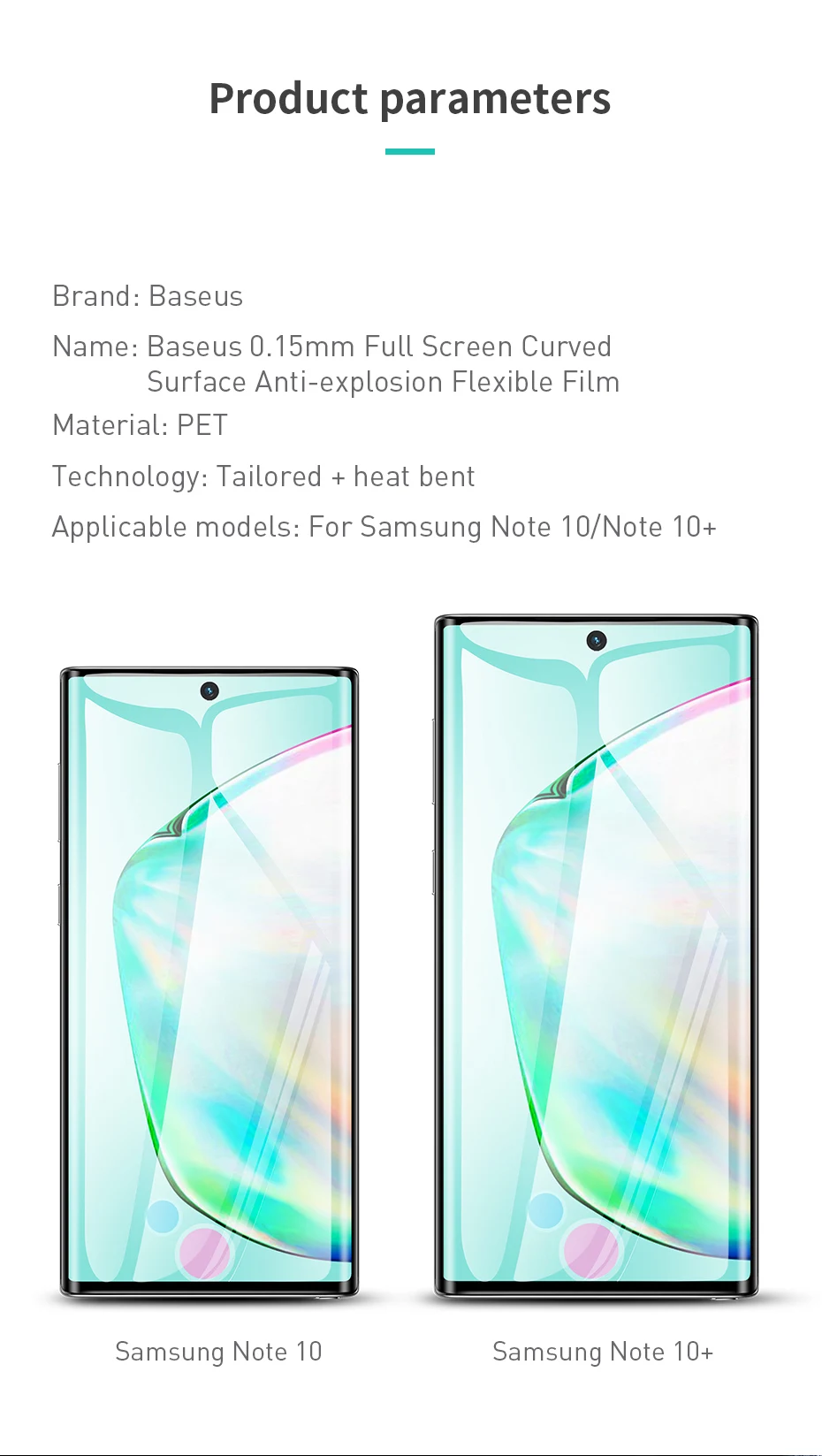 Мягкая защитная пленка Baseus 0,15 мм для samsung Galaxy Note10 PET изогнутое Защитное стекло для экрана протектор для samsung Note10