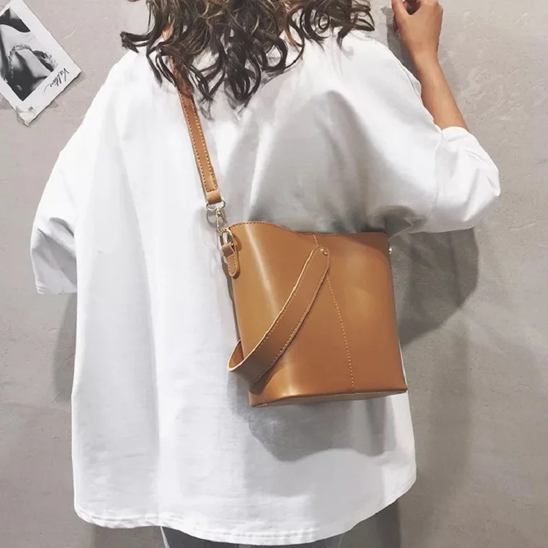 

Fashion Bucket Bag Ladies PU Leather Bag For Women Large Composite Handbag Female Simple Shoulder Crossbody Bag 2 Pcs