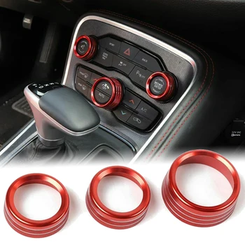 

3Pcs Aluminum AC Radio Control Ring Knob Trim Covers For Dodge Challenger 15-19