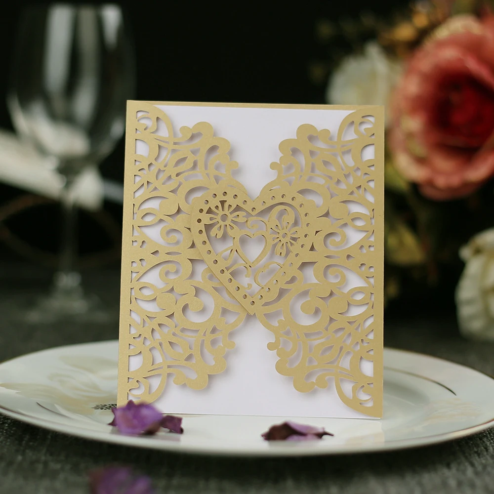  50pcs Hollow Out Laser Cut Wedding Invitation Greeting Card Personalized Wedding Party Supplies 3 C - 4.00031E+12