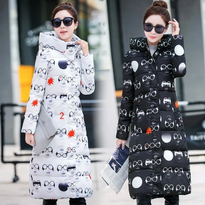 

parka women 2019 New Winter Stars Printed Jacket Women Hooded Coats Female Parka Thick Cotton Padded Lining Winter Female Coat