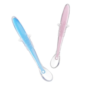 

1PC Newborn Baby Silicone Feeding Spoon Training Soft Head Spoon Safety Tableware Infant Kids Learning Spoons
