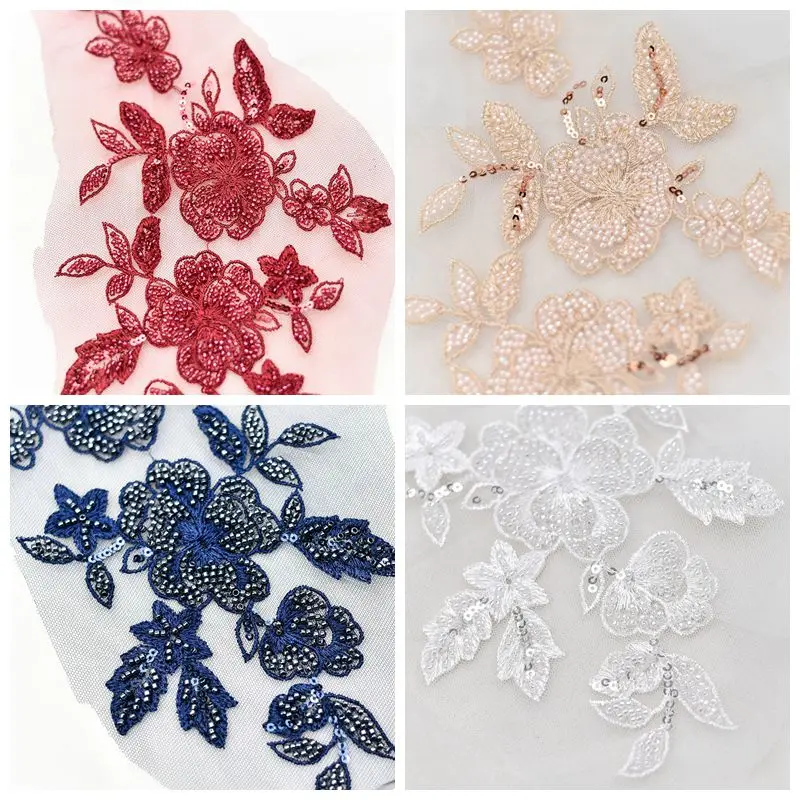 

Multicolored Beads Sequins Embroidery Lace Flowers Applique Hand Made DIY Clothes Patches Subsidies Decorative Flowers.