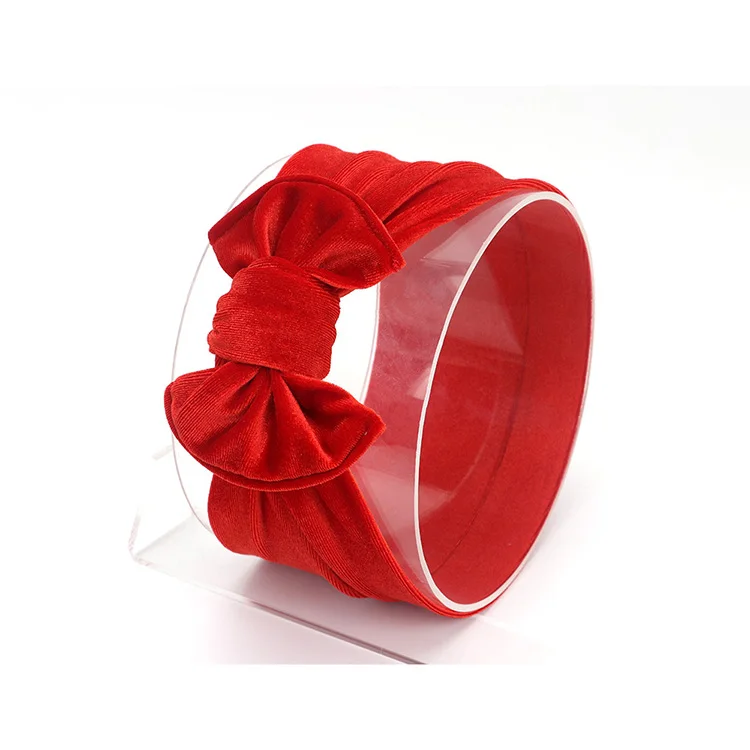 YSE014-red Новое поступление, модные детские мягкие повязки на голову с большим бантом, милые бархатные головные уборы для девочек, детские однотонные аксессуары для волос - Цвет: YSE014-red