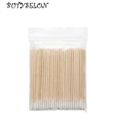 100pcs Disposable Ultra-small Cotton Swab Lint Free Micro Brushes Wood Cotton Buds Swabs Eyelash Extension Glue Removing Tools