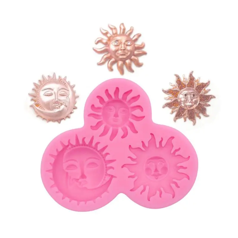 

Sun and Moon Face Soft Silicone Mold Starry Lunar Keychain Mold DIY Silicone Baking Molds Silicone UV Resin Casting Mold