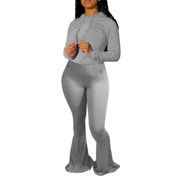 

Women's Two Piece Set High Elasticity Hoodie Self Cultivation Clothes Bell-Bottoms Trousers for Female Sports Suit