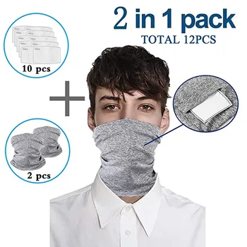 

2PC Face Mouth Mask With 10PC Filter Gasket Multifunctional Head Scarf Neck Cover Protective Mask Reusable Washable Mask Masque