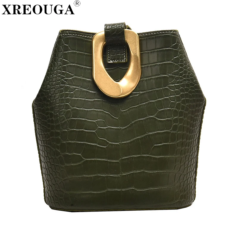 

Vintage Stone Pattern Leather Crossbody Bags For Women Bags Designer Handbags Chain Shoulder Messenger Big Metal Buckle Bucket