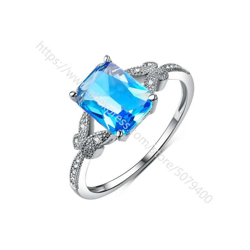 Statement aquamarines ring emeralds cut lab made cubic zircon blue CZ white gold plated Royal Wedding jewelry | Украшения и
