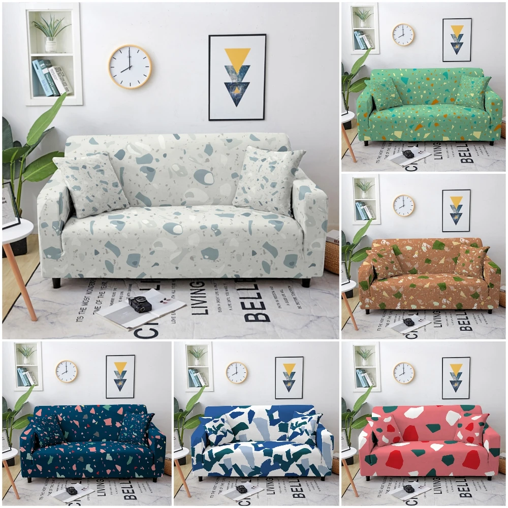 

3D Marble Texture Sofa Cover Elastic Sectional Couch Cover For Living Room Stretch Polyester Loveseat Sofa Cover Slipcovers