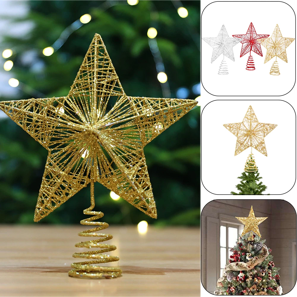 Adorno de árbol de Navidad con purpurina dorada, adorno superior de estrella de hierro, decoraciones para el hogar, de Nuevo, Natal Noel|Colgantes y adornos forma de gota| -
