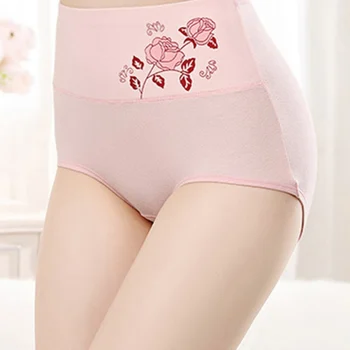 

Women Flower Printed High Waist Panties 2019 New Breathable Postpartum Abdomen Female Cotton High Waist Briefs Plus Size