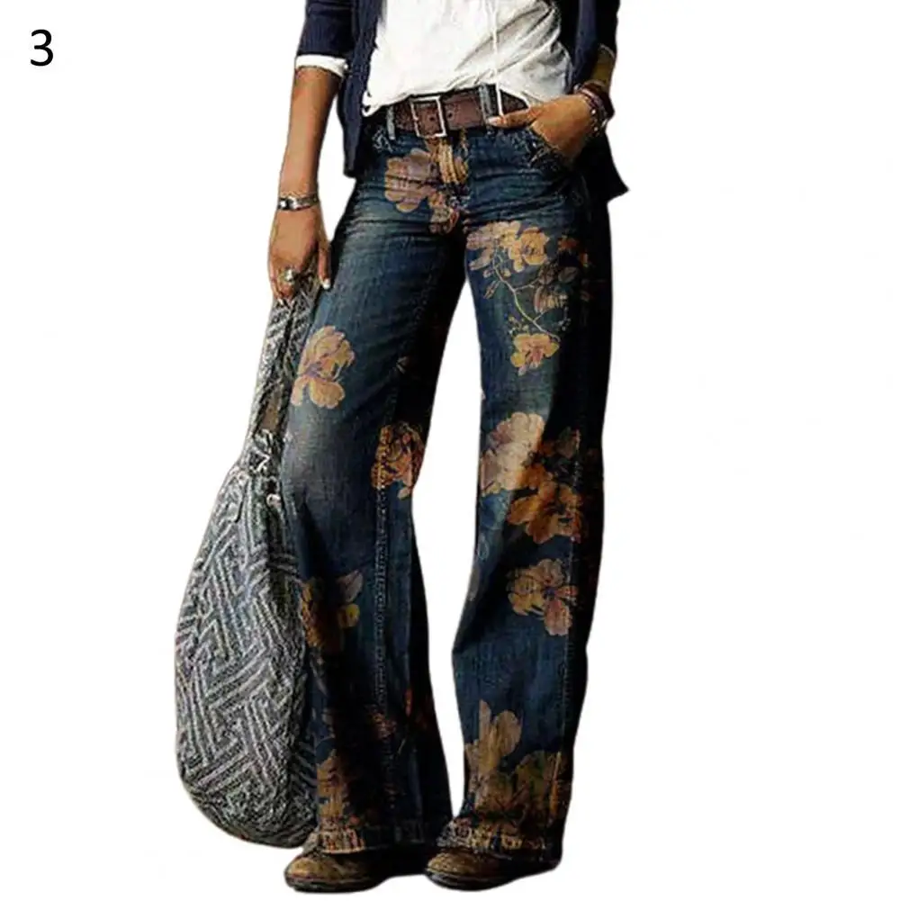 Pantalones largos Retro de cintura alta para mujer, pantalón de chándal con estampado Floral de pierna ancha, ropa de calle, 2021