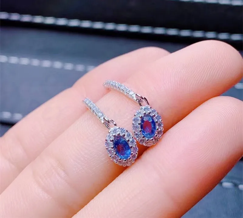 Серьги-гвоздики с натуральным сапфиром, 0.35ct* 2 шт драгоценный камень,, Настоящее серебро 925 пробы, хорошее ювелирное изделие для мужчин или женщин# J910167