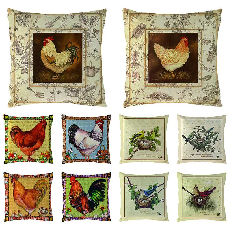 

Retro Pillowcase San Valentin Gift Crown Vintage hen Birds Cup Cushion Cover Geometry Home Sofa Car Couch Decorate 1546