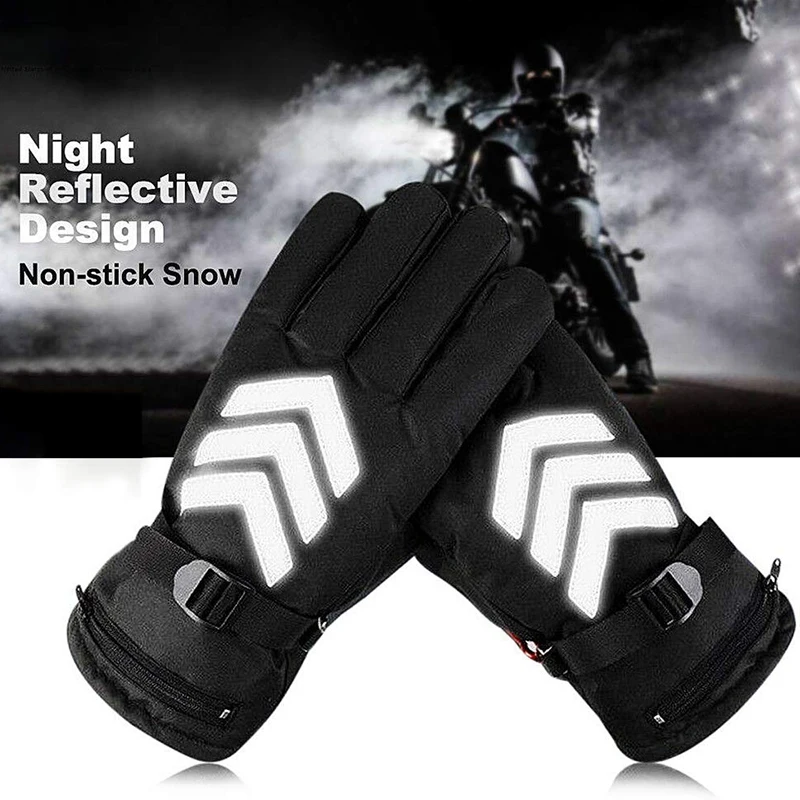 

TOP!-Electric Heated Gloves Reflective Duty Cycling Gloves Winter Warm Thicken Full Finger Gloves for Motorcycle Cycling Electri