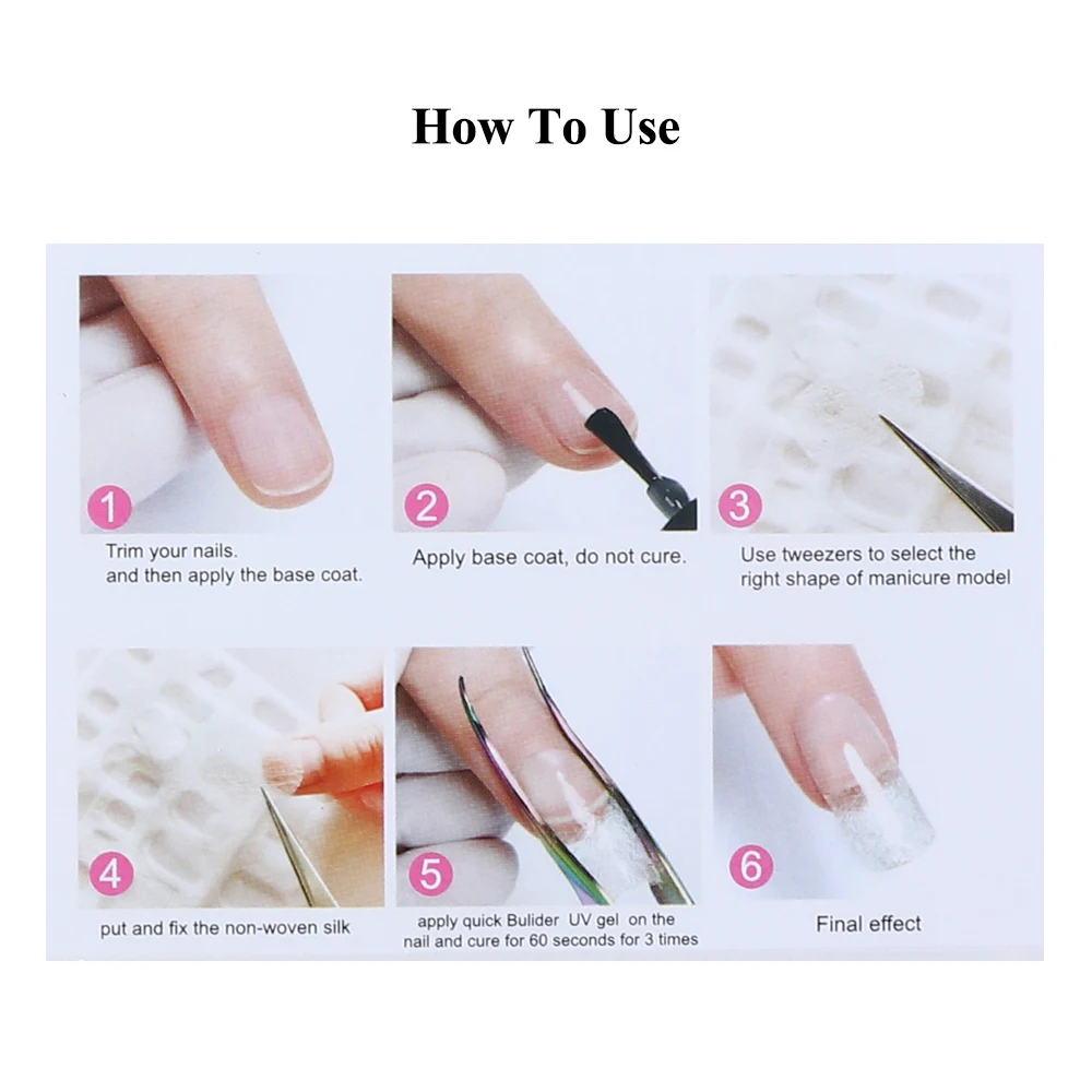 2pcs Nail Art Fiberglass Nail Extensions Non-woven Silks for UV Gel Acrylic Tips Nail Silk Wraps Extension Form Manicure 6