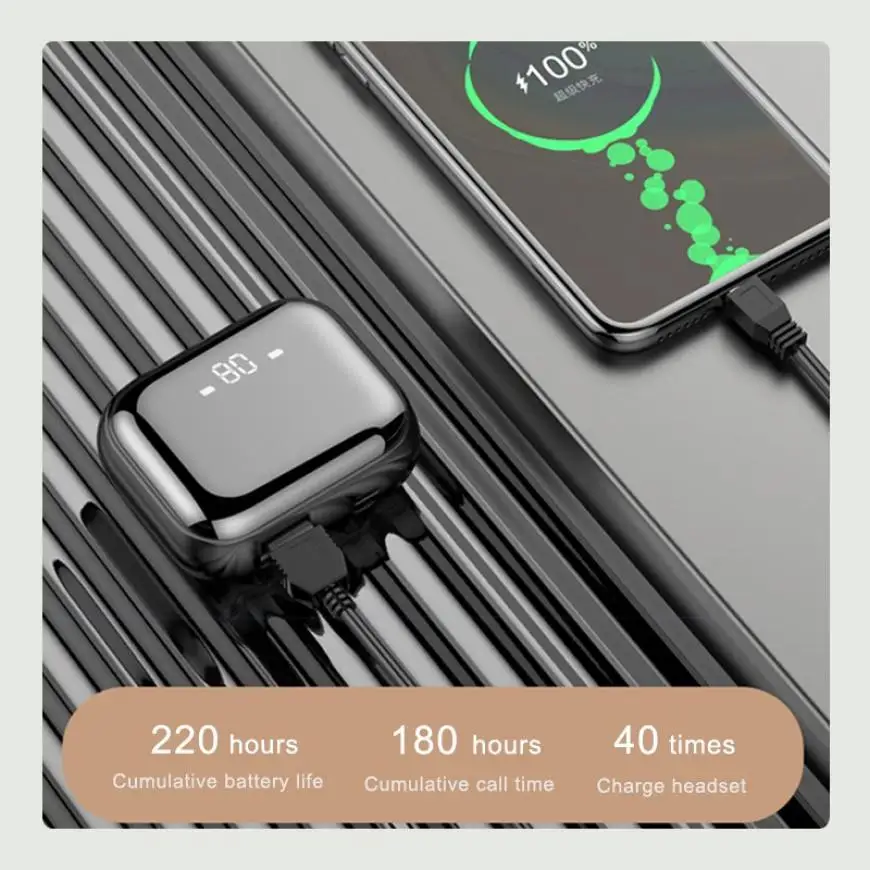 M13 TWS Bluetooth 5 0 HiFi 3D Sound Earphone Large Capacity Bluetooth Headset Phone Holder Waterproof Earpieces with Slide Lid