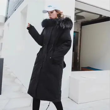 

Winter fluffy real fur duck down coat female fashion hit color big real fur collar warm jackets hooded thicker warm coat F118