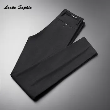 

1pcs High waist Men Plus size Pencil pants trousers 2020 Summer Knitted fabric Pure color suit pants men Skinny business trouser