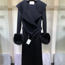 Cosmicchic зимнее женское кашемировое шерстяное длинное пальто с воротником из натурального меха лисы, теплое элегантное женское пальто Макси