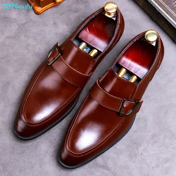 

QYFCIOUFU Summer Autumn Men's Loafers Genuine Leather Hand Painted Monk Strap Men's Dress Shoes Wedding Party Mens Oxford Shoes