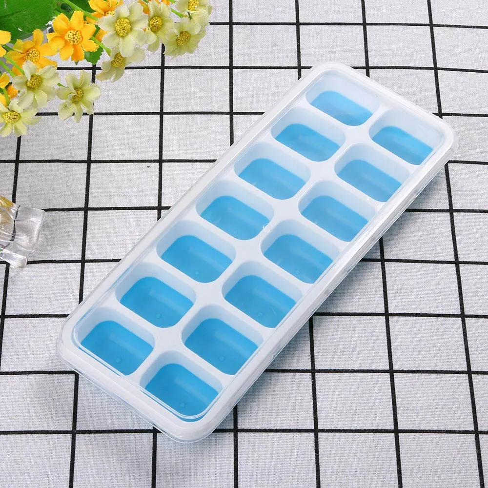 2Pc Covered Ice Tray Set With 14 Ice Cubes Molds Flexible Rubber Plastic home accessories for kitchen professional Ice Tray mold