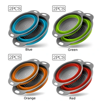 

2Pcs Kitchen Collapsible Colander Fruit Vegetable Strainer Washing Drain Basket Easy To Carry, Place, And Operate