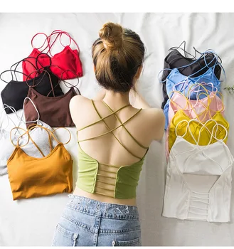

Top style thin shoulder strap crossing beautiful shoulder strap breast pad suspender vest sleeping open back bra lingerie female