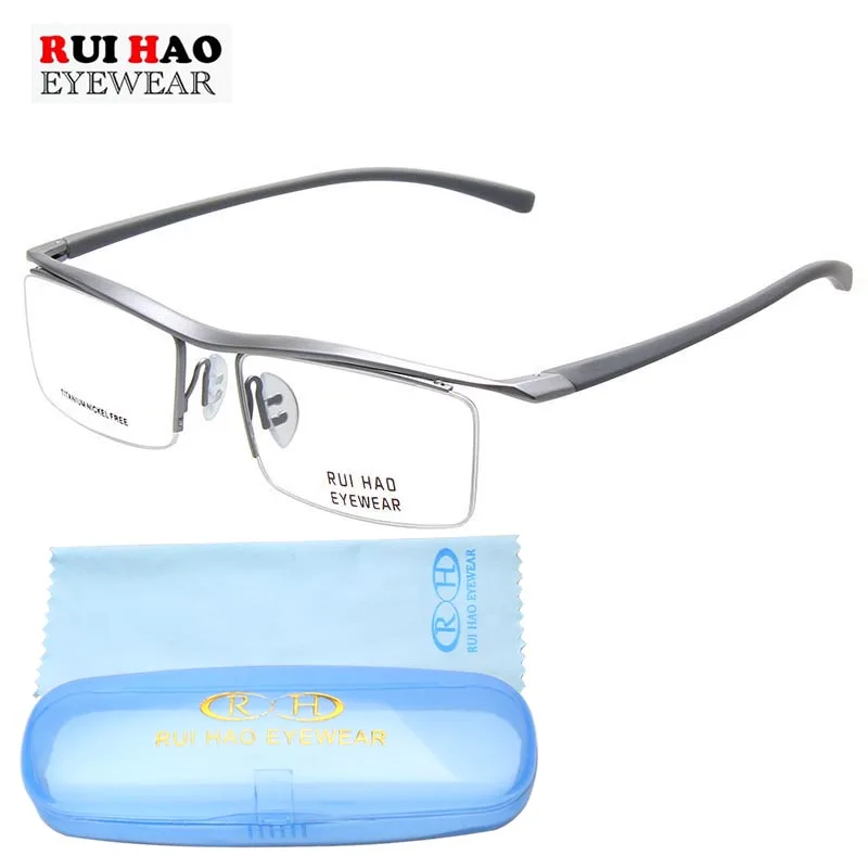 Men Rectangle Business Eyeglasses TR-90 Temple Semi Rimless Pure Titanium Eyewear Optical Glasses Frame