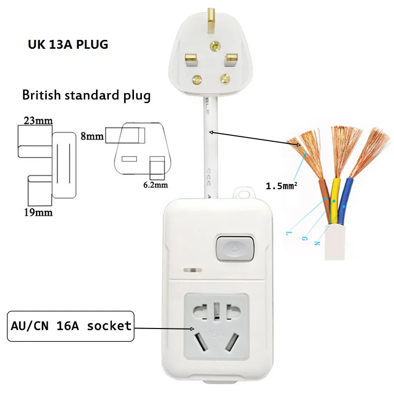 UK 13A PLUG Адаптер для путешествий Австралийский АС розетка переменного тока 16А 4000 Вт высокое мощность электроприбор адаптер гнезда расширения ЕС США Великобритания вилка полосы - Цвет: UK 13A PLUG