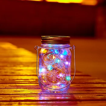 

For Mason Jar Hanging Firefly Battery Operated Solar Light Lid Garden Decor Regular Mouth 20 LED Bulbs Lantern Patio Fairy Table