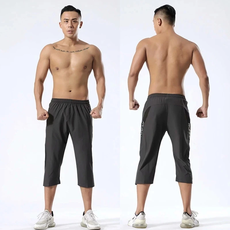 Men's 3/4 Running Sport Pants With Zipper Pockets Training Joggings Men Pants Soccer Pants Fitness Pants For Men 5