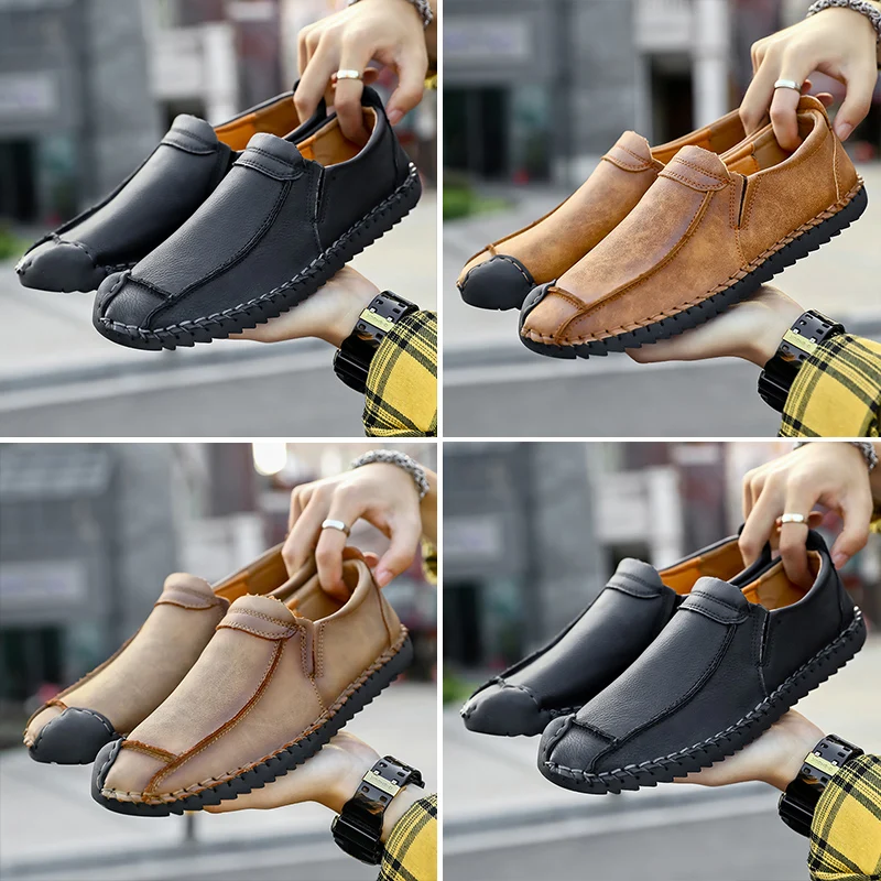 Casual authentic men's shoes leather waterproof and comfortable spring and autumn quality driving shoes large size 48