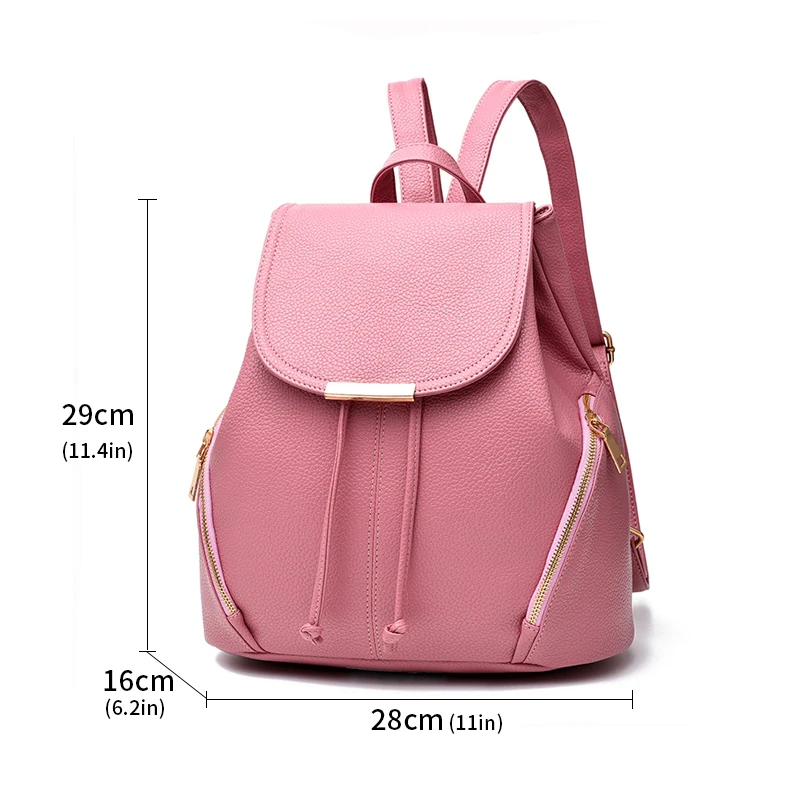 Women Black Backpack Waterproof Bookbag Brand Luxury Backpack New PU Leather Ladies Shoulder Bag Laptop Notebook Bag - Цвет: Розовый