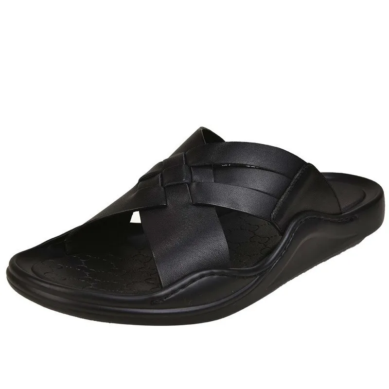 

HOT sale 2019 Male Tide Genuine Leather Clothes Beach One The Word Drag Man Non-slip Outdoors Vietnam Cool Slipper free shipping