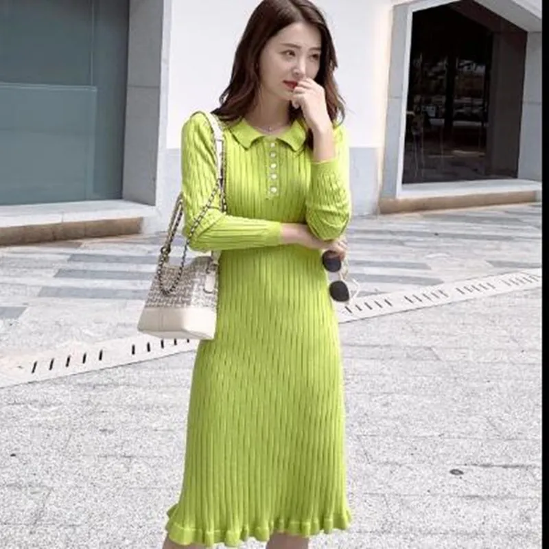 

Photo Shoot 2019 New Style Slimming Medium-length Jersey Dress Autumn And Winter Immortal Elegant Base Sweater Dress