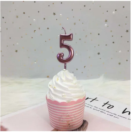 Rose Gold 5 1 шт серебряные золотые свечи для дня рождения украшения для детей и взрослых 0-9 цифры свечи для торта кекс Топпер вечерние принадлежности - Цвет: Rose Gold 5