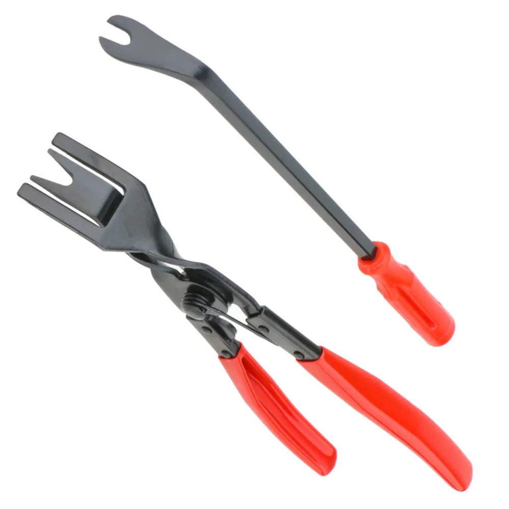 

2pcs Set Car Door Panel Clip Pliers Upholstery Trim Removal Tool Pry Bar Red durable quick removal staples clips