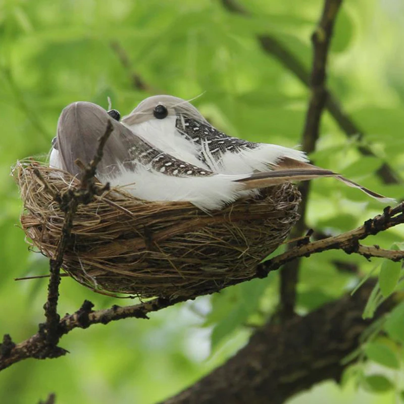 

1Set Simulation Fake Bird Nest Desktop Ornament Nature 9cm Circle Bird Cage Set Photography Props Gardening Decoration