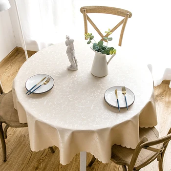 

Round PVC Table Cloth Waterproof Oilproof Kitchen Table Cover Round Tablecloth Simple Restaurant Hotel Household Printing Solid